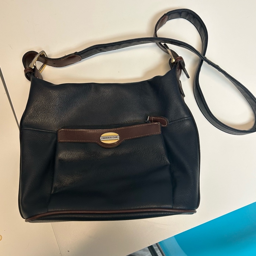 Carriage Club Crossbody purse black with brown trim